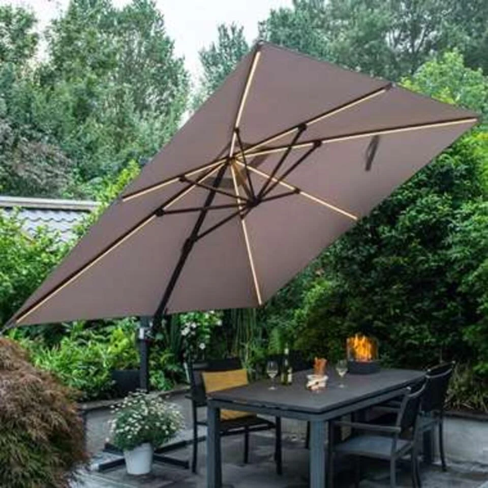 Garden Impressions Hawaii Zweefparasol Lumen LED 300x300cm - D. Grijs 6 Garden Impressions Hawaii Zweefparasol Lumen LED 300x300cm - D. Grijs - Afbeelding 4