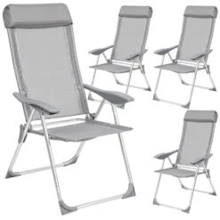 Tectake - Kampeerstoelen - Campingstoel - Tuinstoel - Set Van 4 - Grijs
