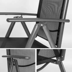 Tectake - Aluminium Tuinstoel / Tuin Stoel Antraciet - Zwart -tuinmeubelen 1000078044 0103