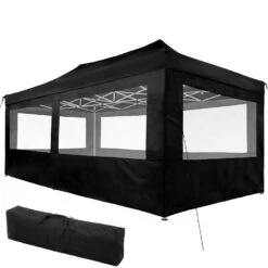 Tectake - Partytent 3x6 M. Opvouwbaar- 4 Wanden- Zwart