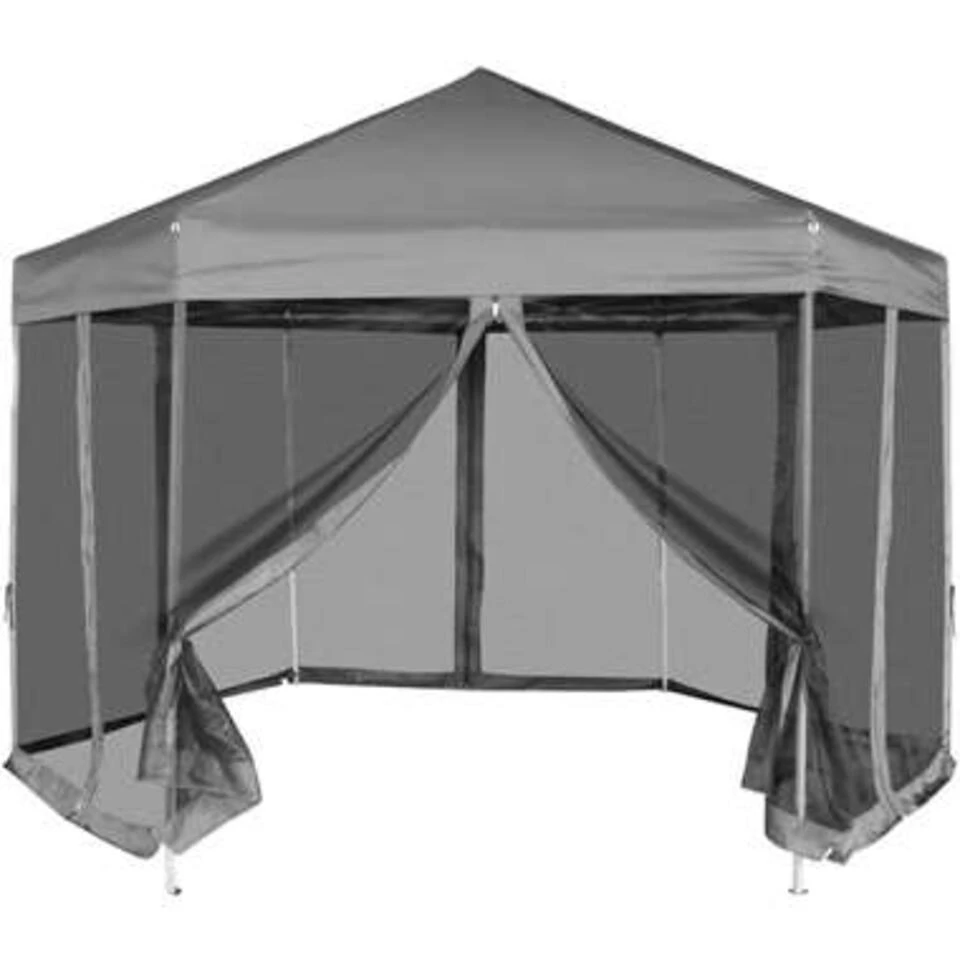 VidaXL Partytent Pop-up Zeshoekig Met 6 Zijwanden 3,6x3,1 M Grijs 3 VidaXL Partytent Pop-up Zeshoekig Met 6 Zijwanden 3,6x3,1 M Grijs