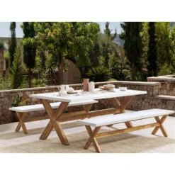 Beliani Tuinbank OLBIA - Wit Vezelcement -tuinmeubelen 79ad780eba0b45e7b3a801e5896de164