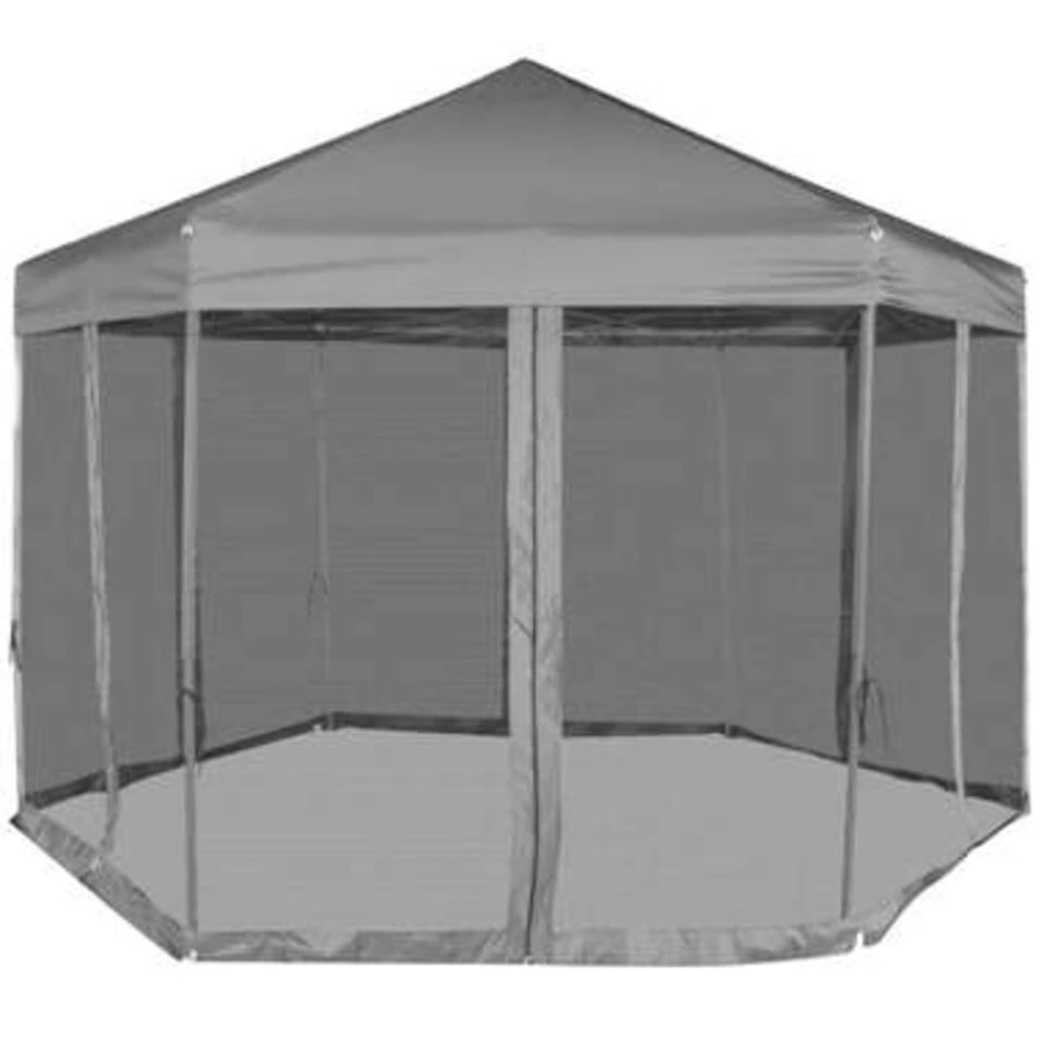 VidaXL Partytent Pop-up Zeshoekig Met 6 Zijwanden 3,6x3,1 M Grijs 6 VidaXL Partytent Pop-up Zeshoekig Met 6 Zijwanden 3,6x3,1 M Grijs - Afbeelding 4