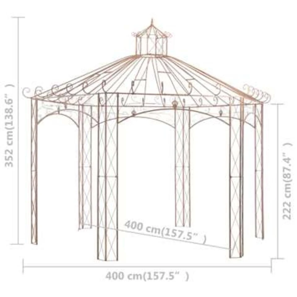 VidaXL Tuinpaviljoen 4 M Ijzer Antiekbruin 6 VidaXL Tuinpaviljoen 4 M Ijzer Antiekbruin - Afbeelding 4